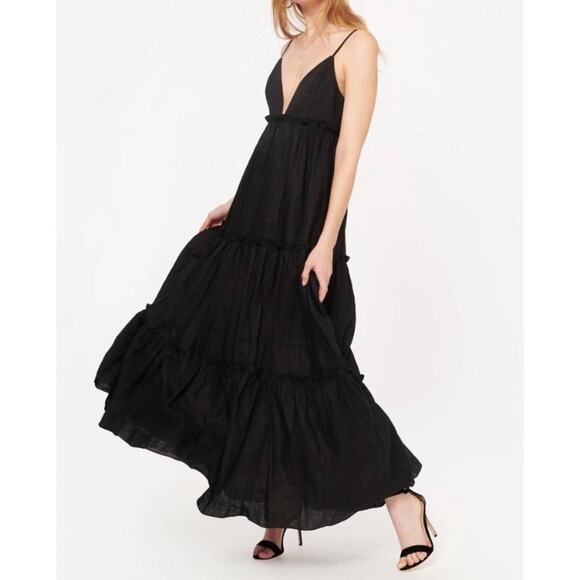 Cami NYC Dresses & Skirts - CAMI NYC M GENEVIEVE DRESS BLACK tiered maxi linen blend